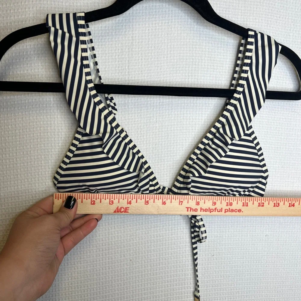Tory Burch Navy Blue White Striped Ruffle Triangle Bikini Top Medium